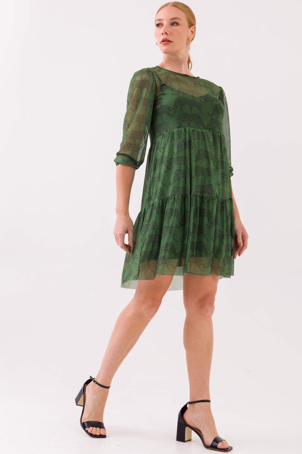 Vestido Curto Sara Tule Verde Cess