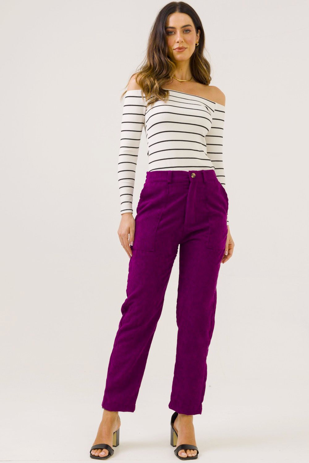 Calça Reta Mabel Veludo Cotelê Roxo Cess