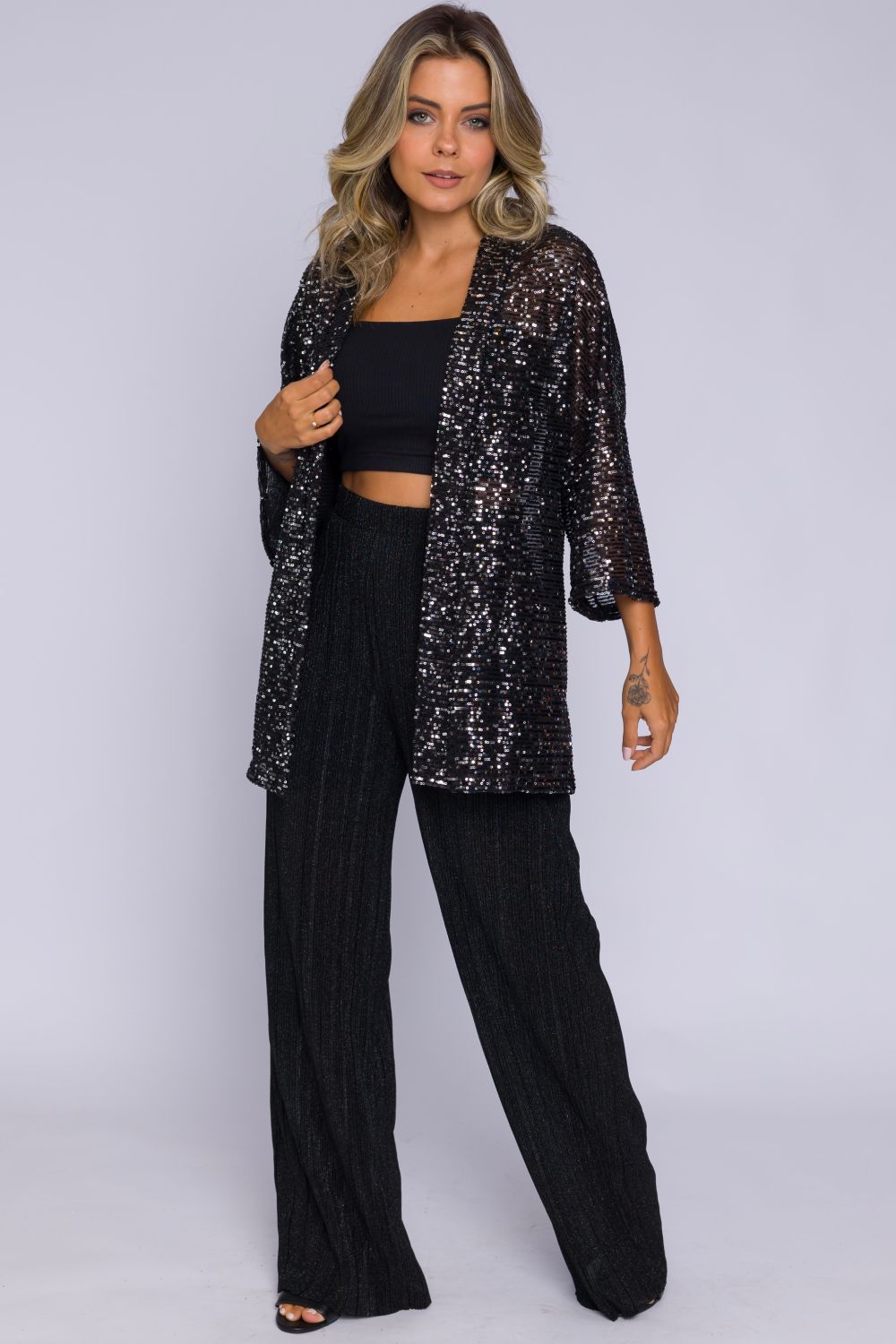 Kimono Paetê Isadora Preto Cess