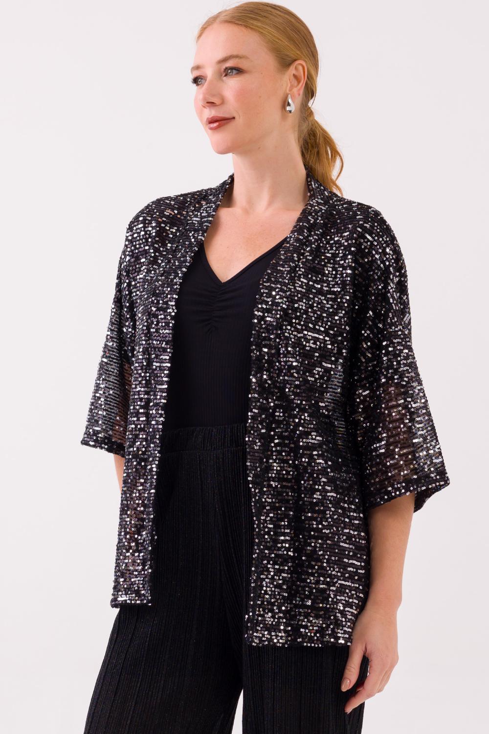 Kimono Paetê Isadora Preto Cess