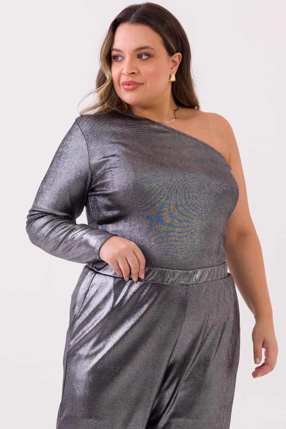 Blusa Plus Size Sabrina Cinza Metalizado Cess