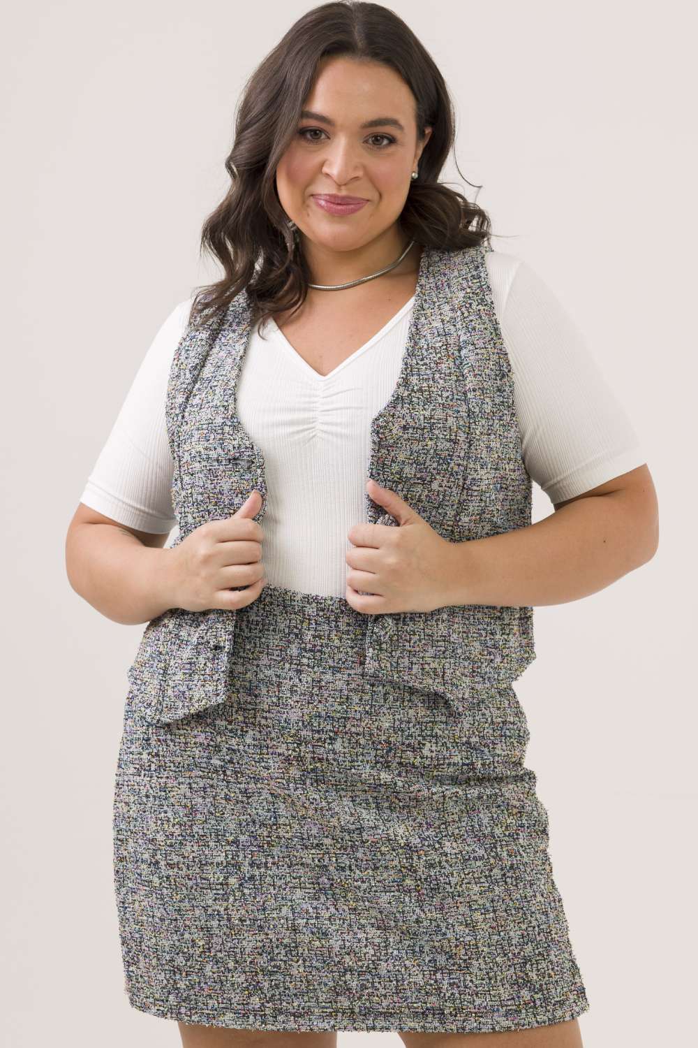 Colete Plus Size Lavanda Tweed Cinza  Cess