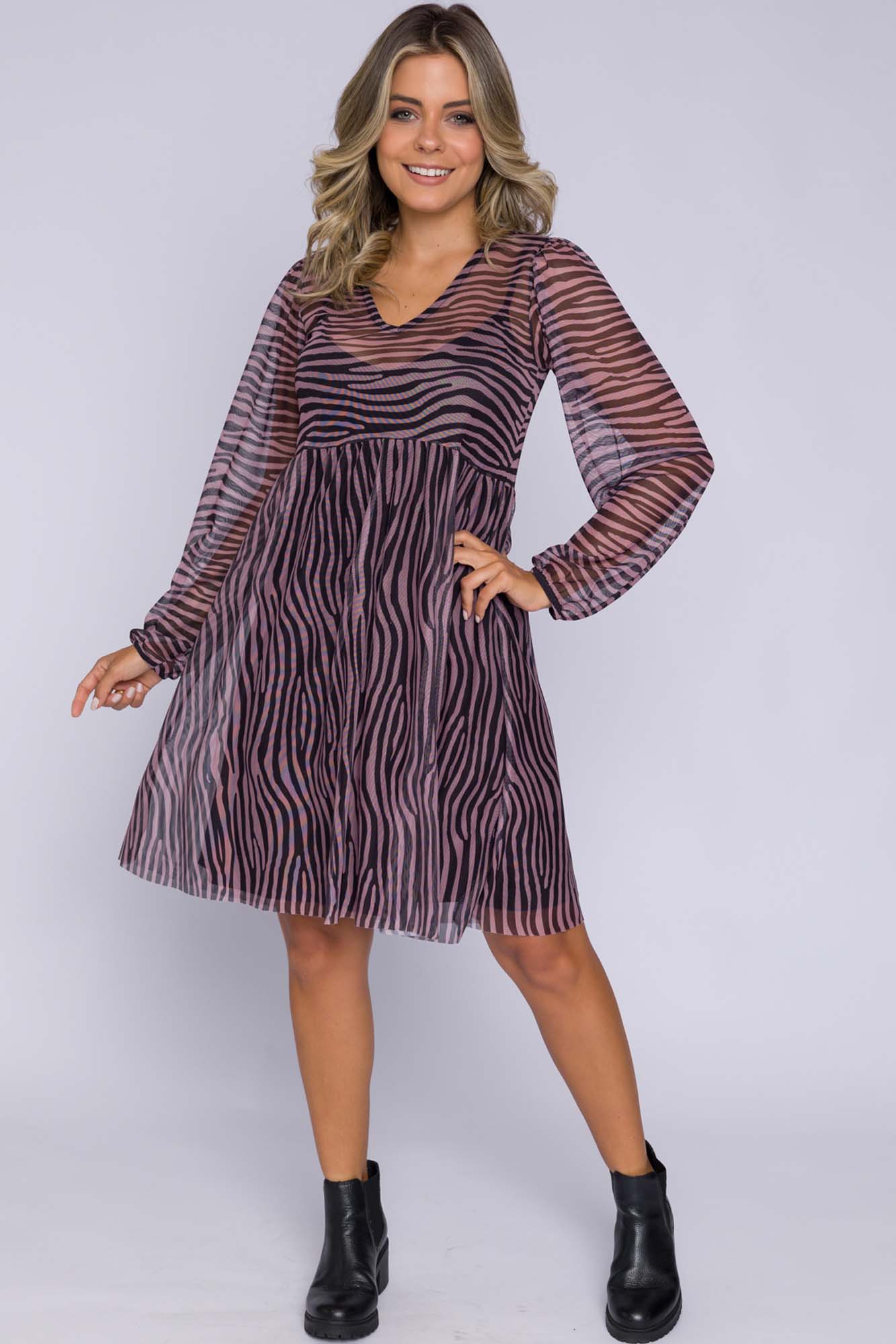 Vestido Curto Áster Animal Print Tule Cess