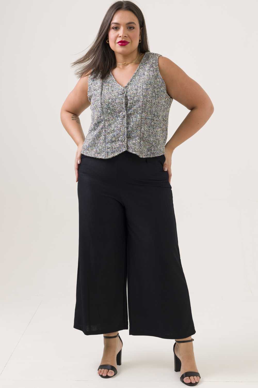 Colete Plus Size Lavanda Tweed Cinza  Cess