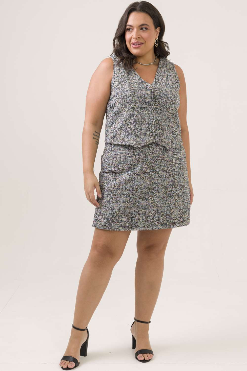 Colete Plus Size Lavanda Tweed Cinza  Cess