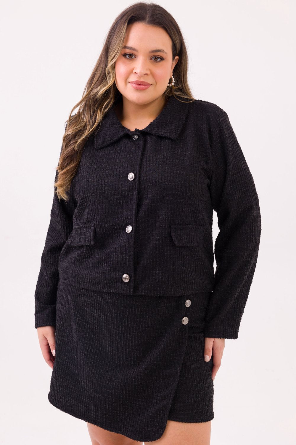 Blazer Plus Size Jessy Tweed Preto Cess