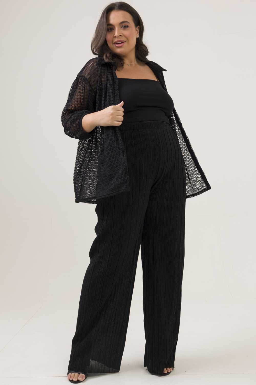 Camisa Plus Size Camélia Tricot Preto Cess