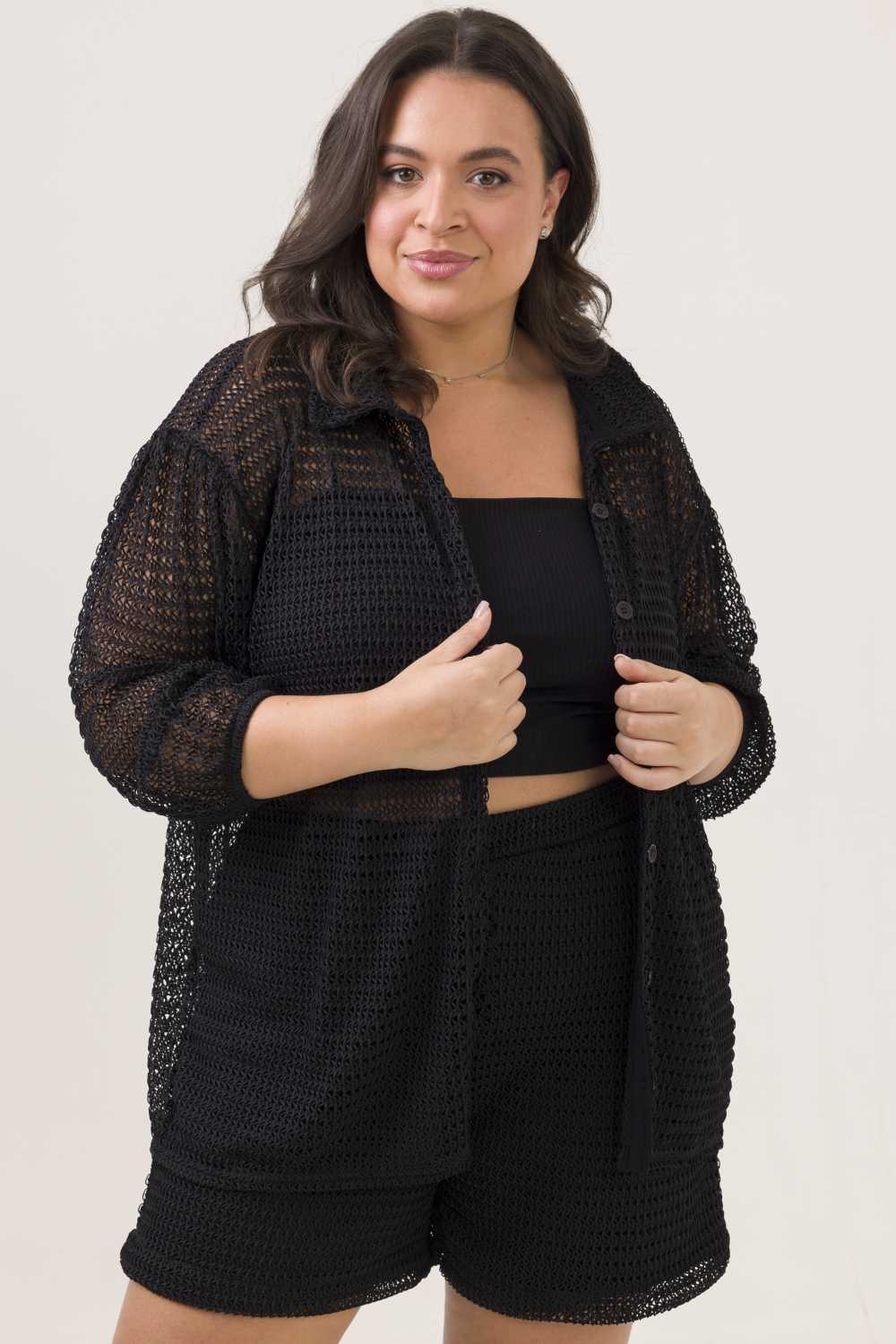 Camisa Plus Size Camélia Tricot Preto Cess