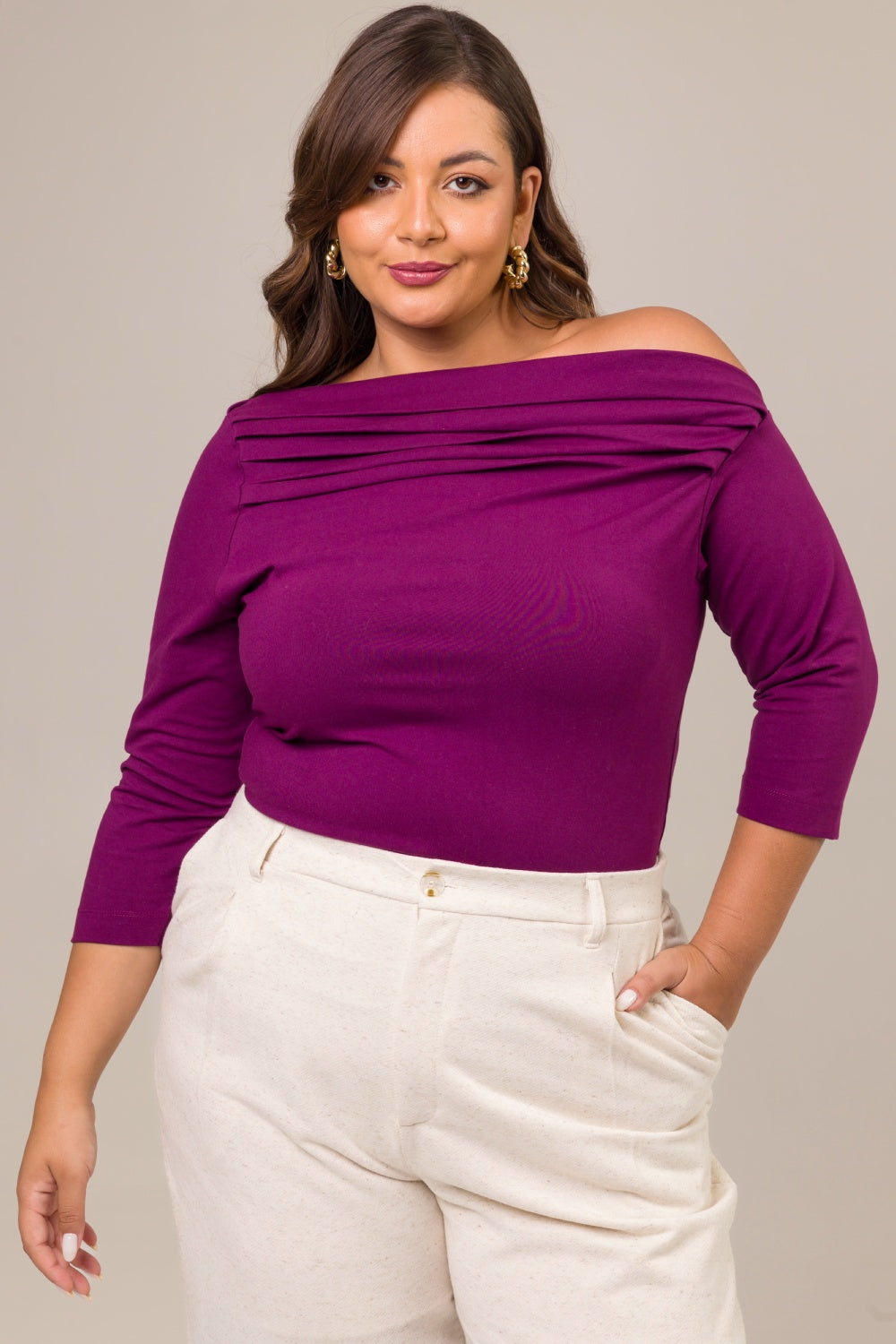 Blusa Manga 7/8 Plus Size Algodão Com Elastano Vera Roxo Cess