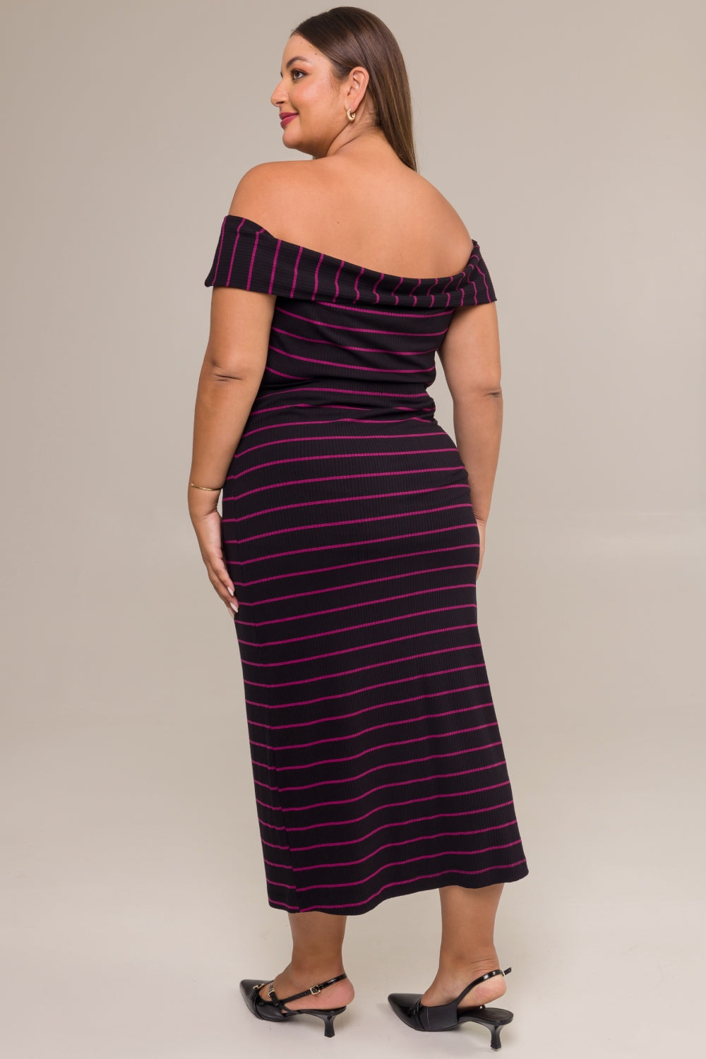 Saia Midi Plus Size Canelada Diana Listras Roxo Cess