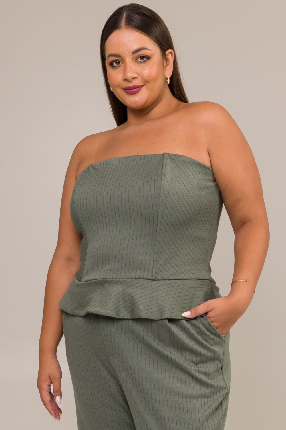 Corset de Alfaiataria Plus Size Jacquard Risca de Giz Acácia Verde Cess