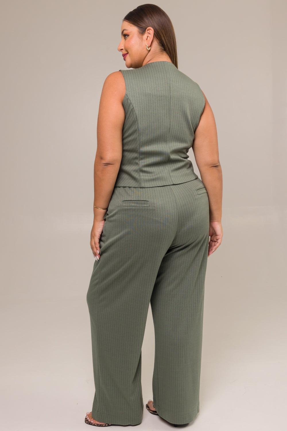 Colete de Alfaiataria Plus Size Jacquard Risca de Giz Acácia Verde Cess