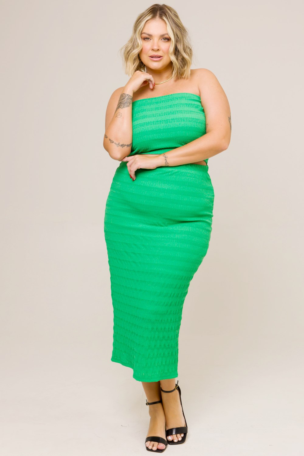 Saia Midi Plus Size Adele Verde Cess