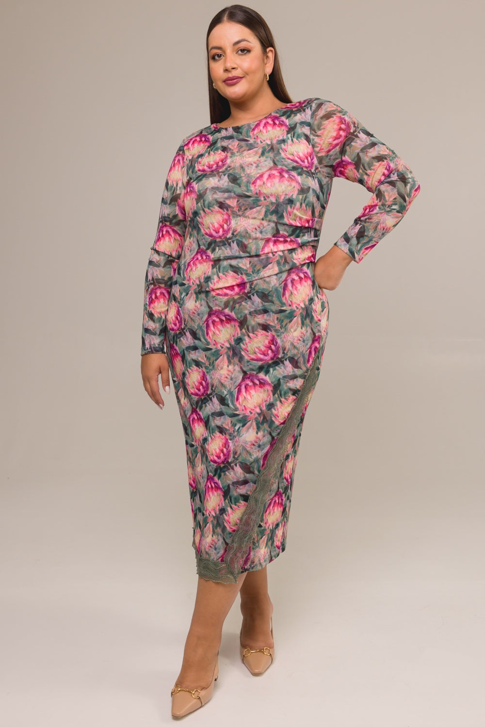 Vestido Maxi Midi Plus Size Tule Estampado Proteas Cess