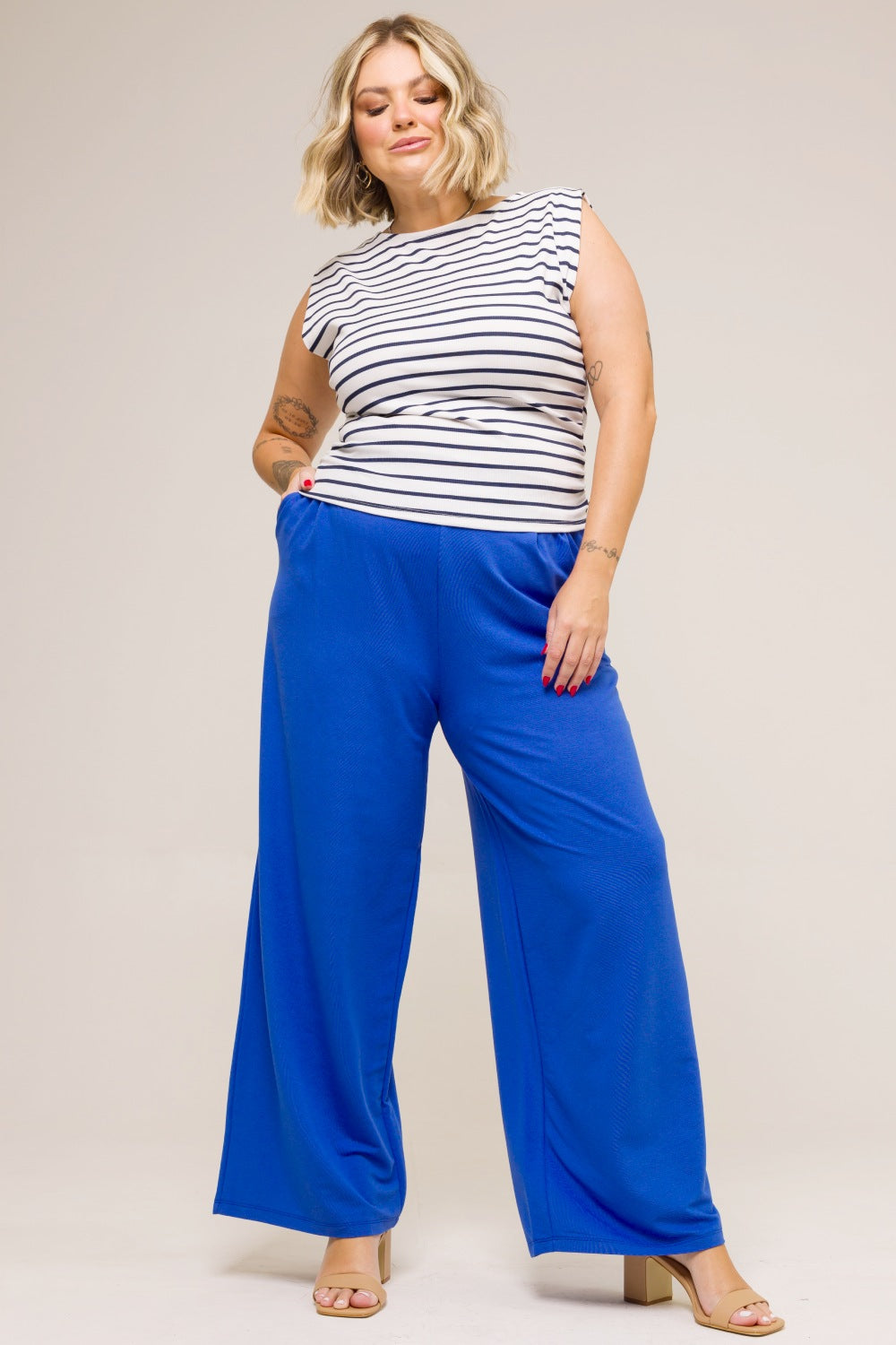 Calça Pantalona Plus Size Leticia Azul Cess