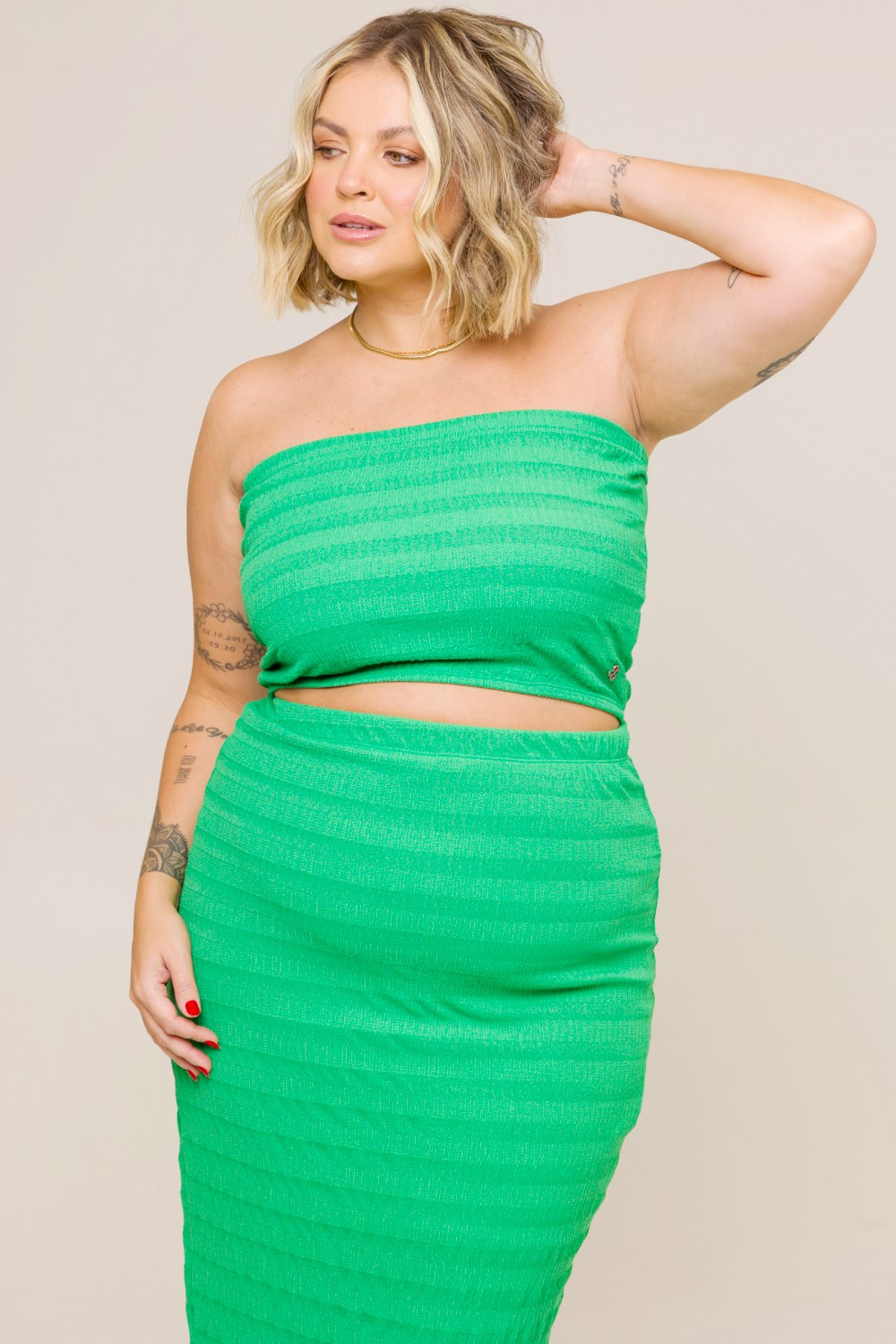 Saia Midi Plus Size Adele Verde Cess