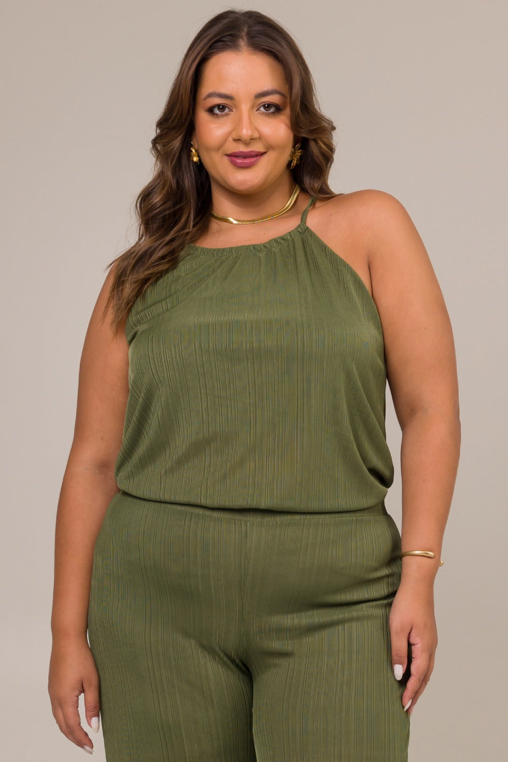 Blusa Plus Size Jade Malha Plissada Verde Cess