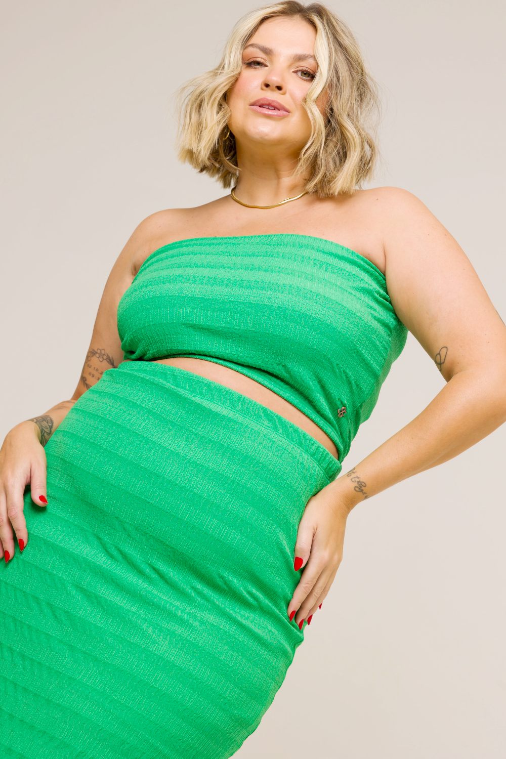 Saia Midi Plus Size Adele Verde Cess