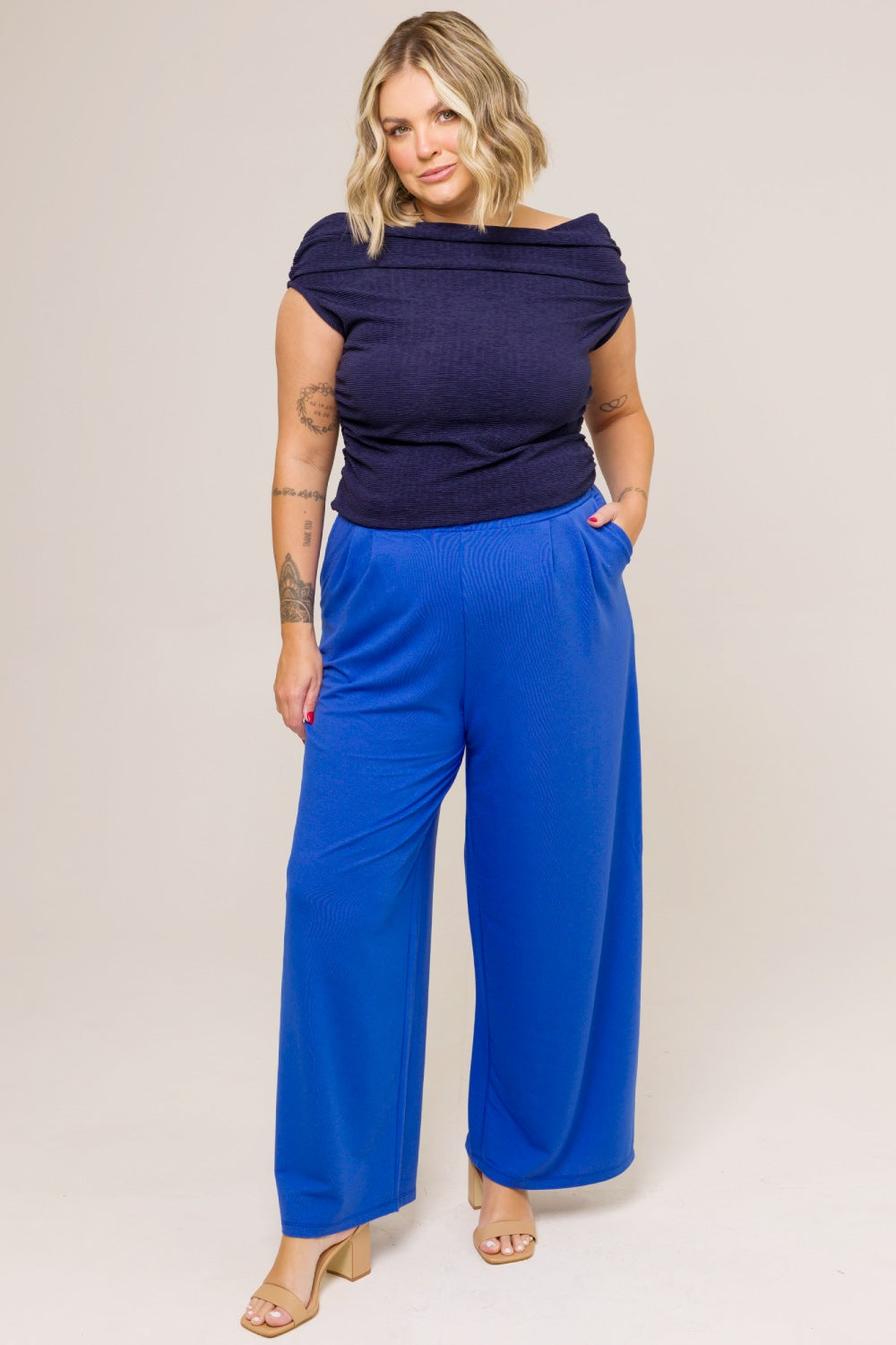 Calça Pantalona Plus Size Leticia Azul Cess