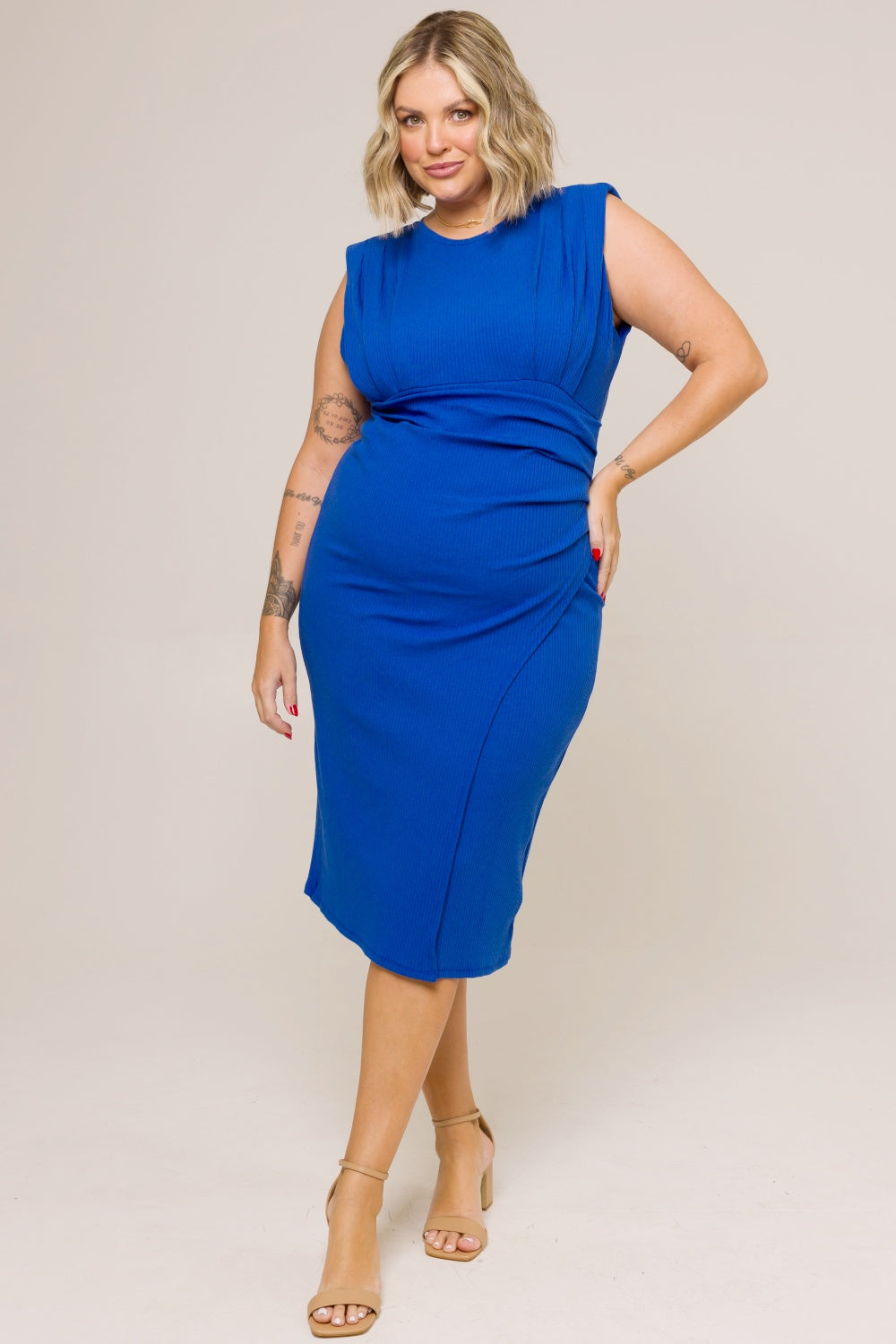 Vestido Midi Brenda Canelado Azul Cess