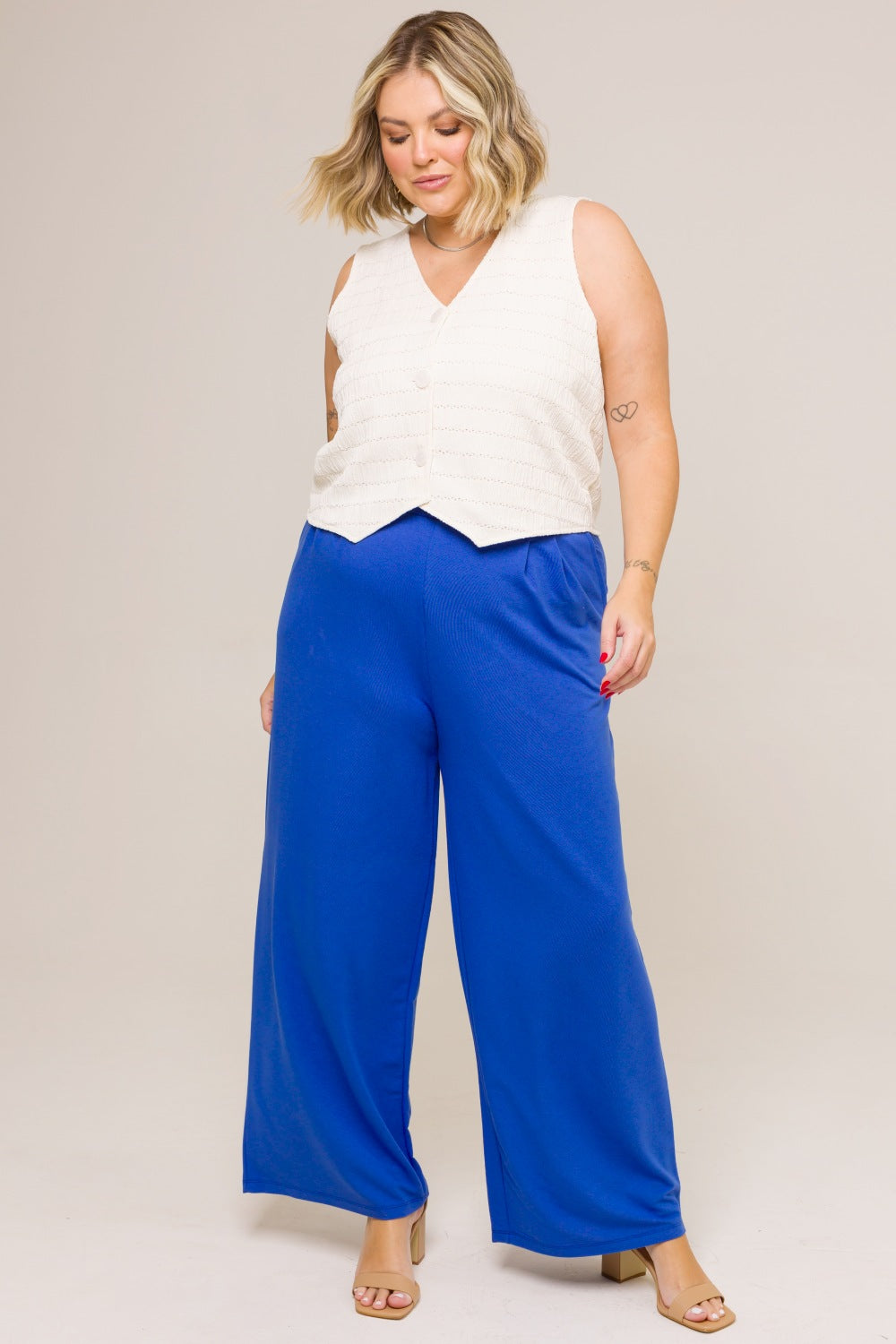 Calça Pantalona Plus Size Leticia Azul Cess