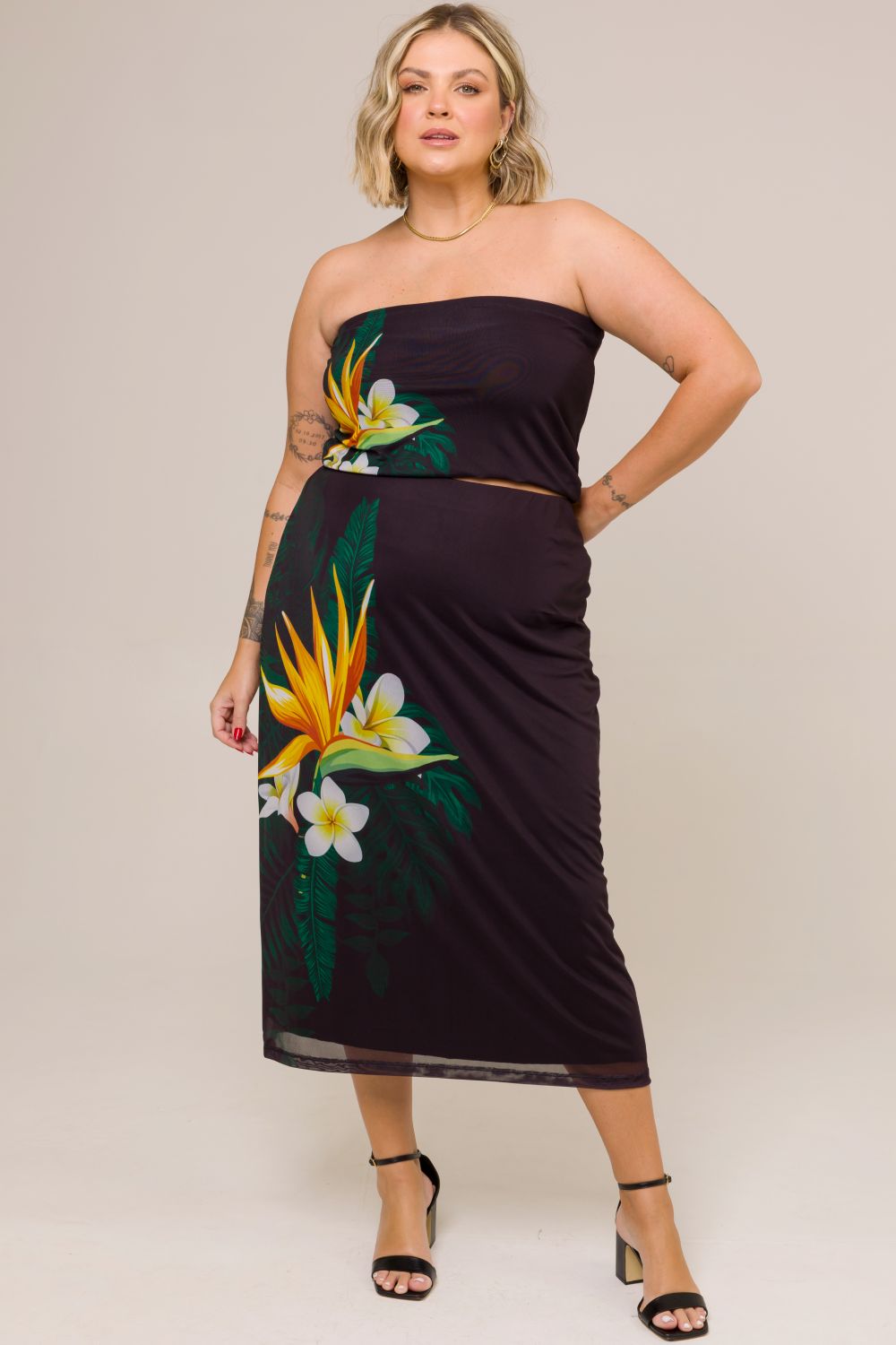 Top Faixa Plus Size Elis Tule Estampado Cess