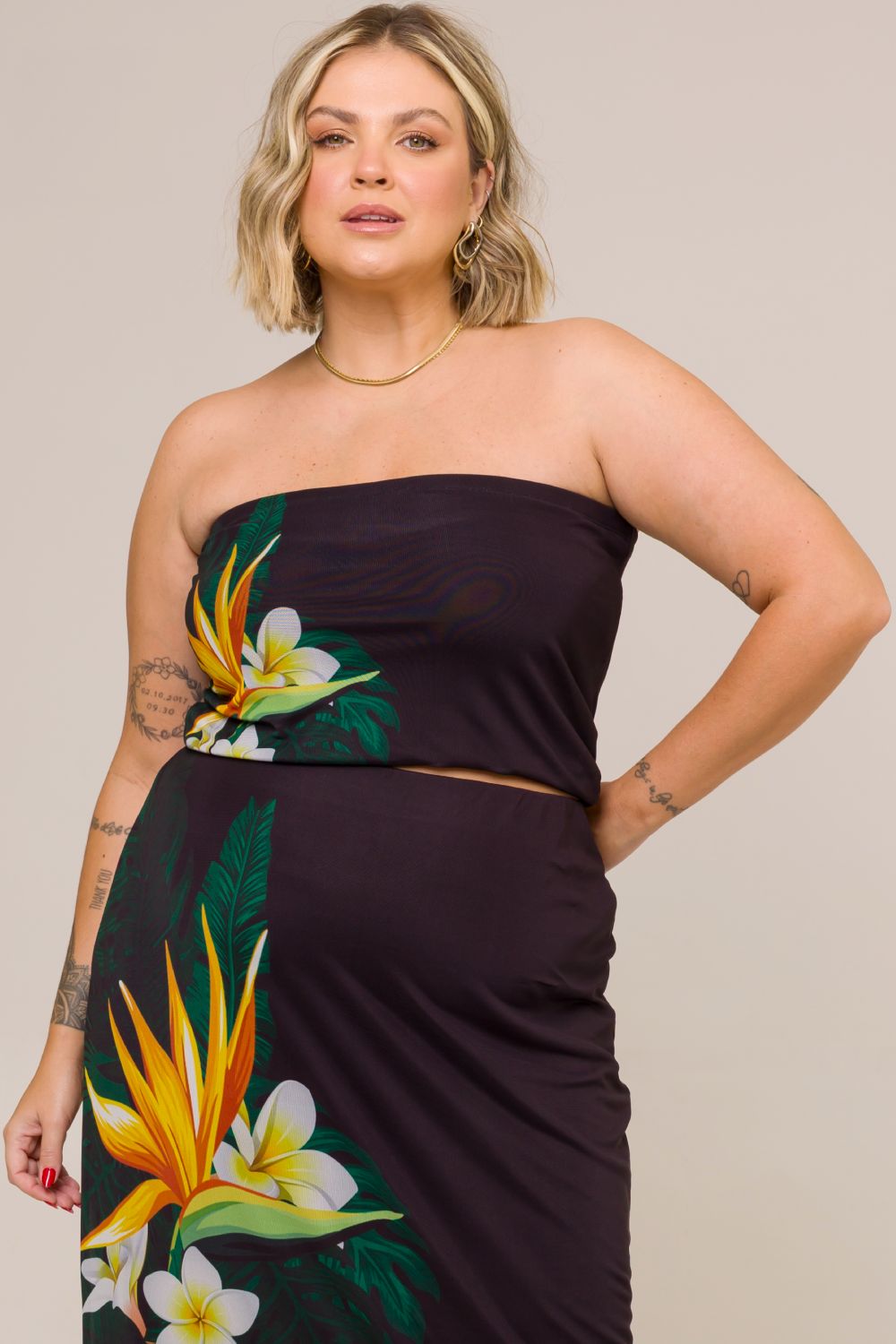 Top Faixa Plus Size Elis Tule Estampado Cess