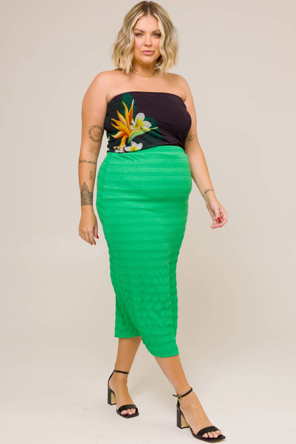 Saia Midi Plus Size Adele Verde Cess