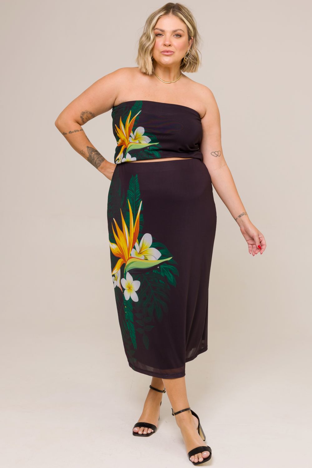 Top Faixa Plus Size Elis Tule Estampado Cess