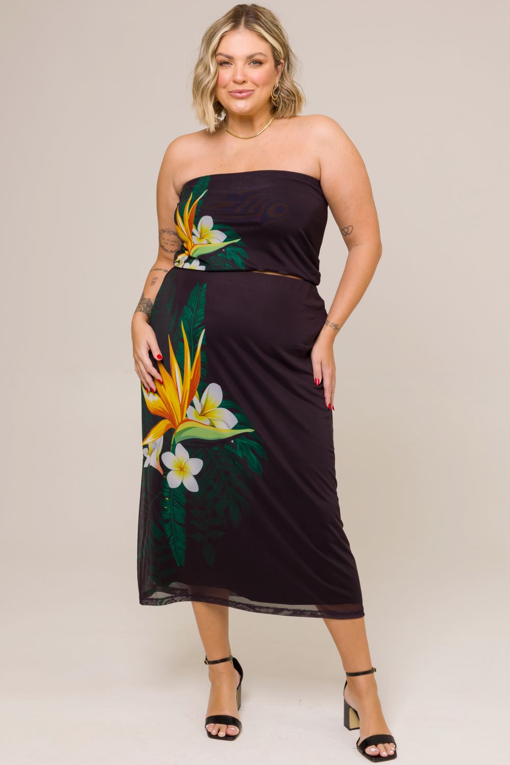 Top Faixa Plus Size Elis Tule Estampado Cess