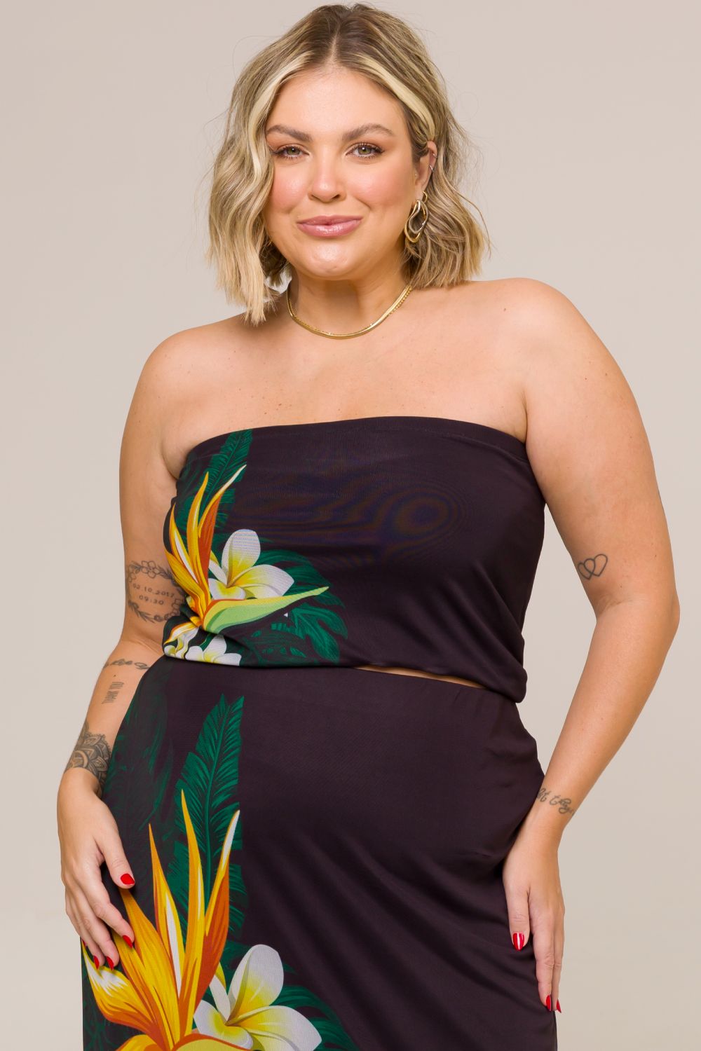 Top Faixa Plus Size Elis Tule Estampado Cess