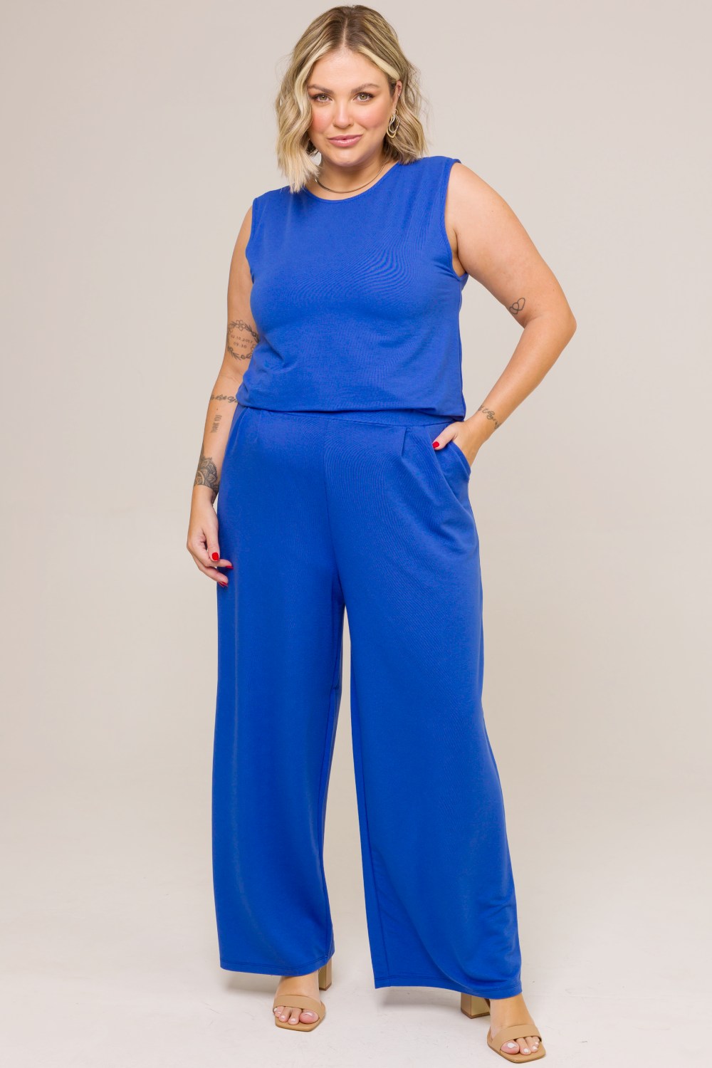 Blusa Plus Size Balonê Leticia Azul Royal Cess