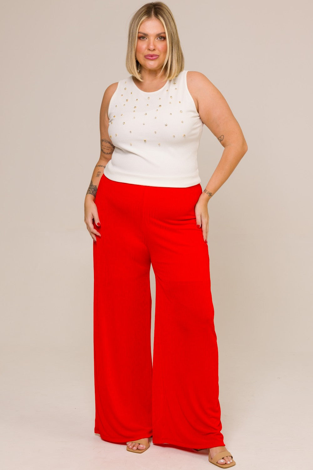 Regata Plus Size Canelado com Strass Júlia Branco Cess