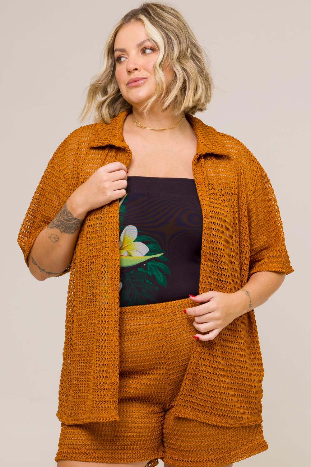 Top Faixa Plus Size Elis Tule Estampado Cess