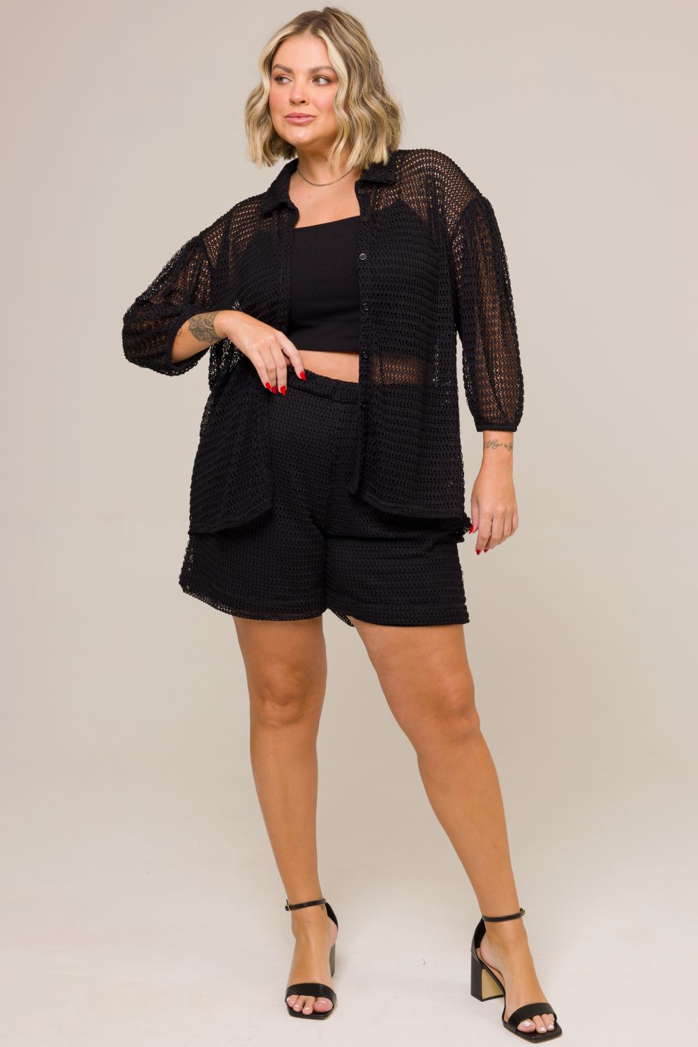 Camisa Plus Size Camélia Tricot Preto Cess