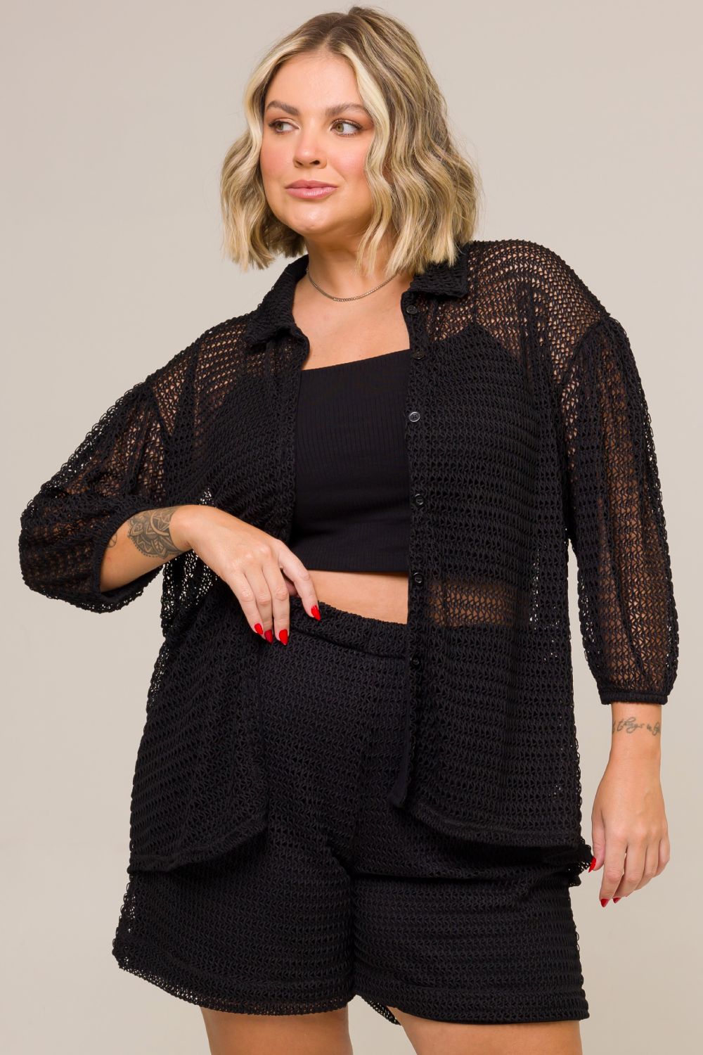 Camisa Plus Size Camélia Tricot Preto Cess