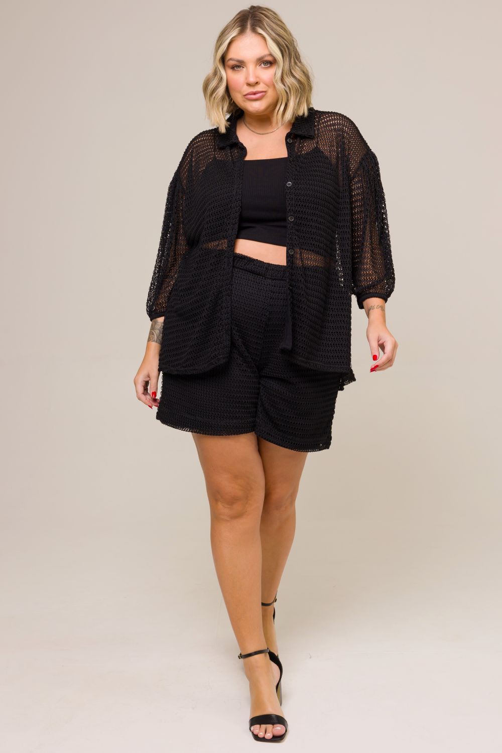 Shorts Plus Size Camélia Tricot Preto Cess