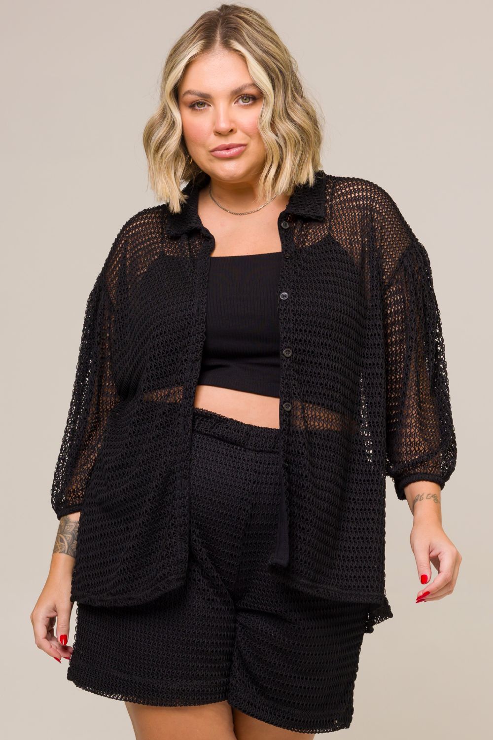 Camisa Plus Size Camélia Tricot Preto Cess