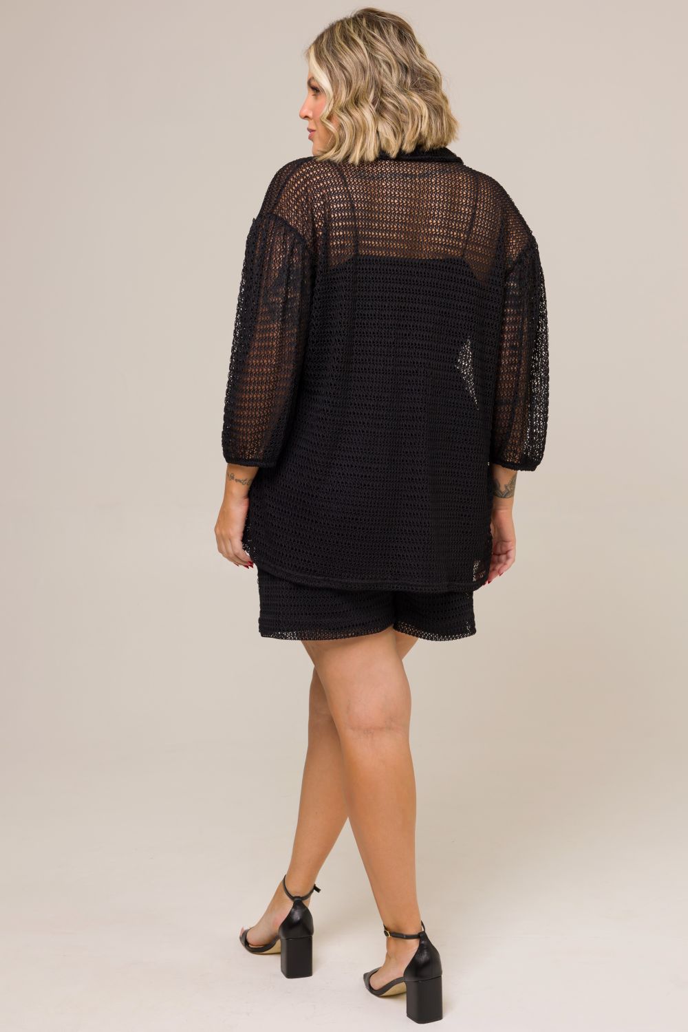 Camisa Plus Size Camélia Tricot Preto Cess