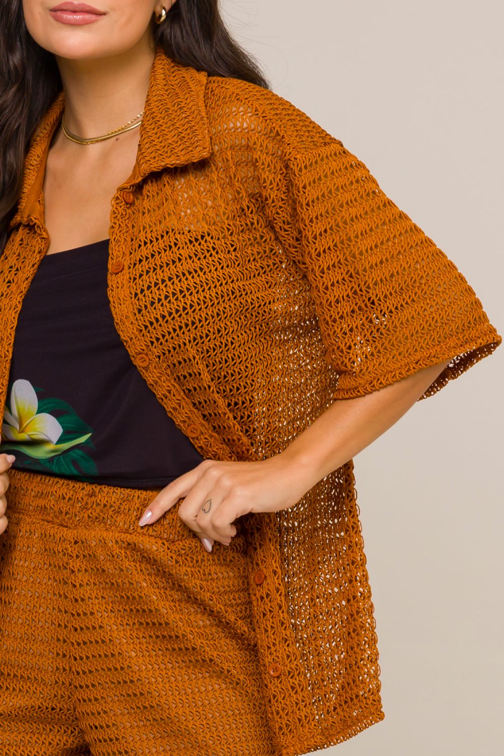 Camisa Camélia em Tricot Ocre Cess