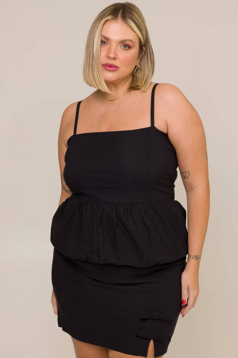 Blusa Plus Size Balonê Flora Preta Cess