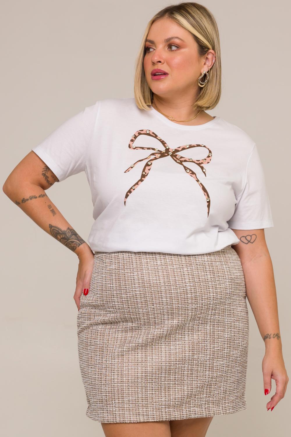 Blusa Plus Size Laço com Strass Melissa Branca Cess