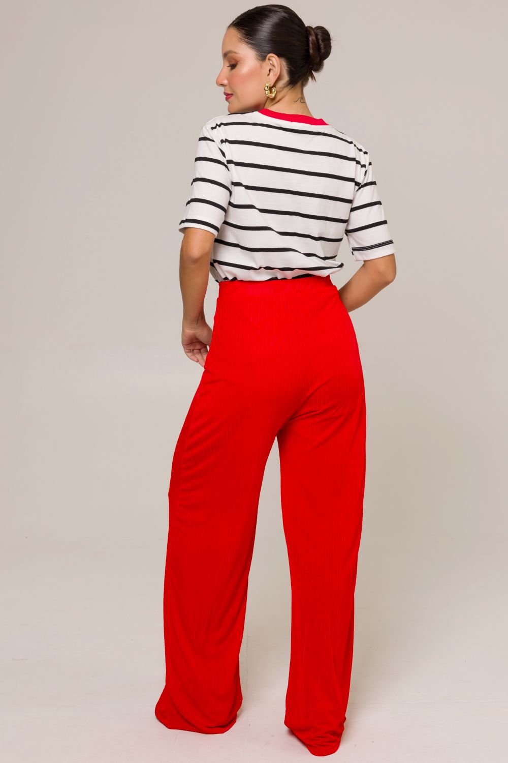 Calça Pantalona Plissada Lais Vermelho Cess