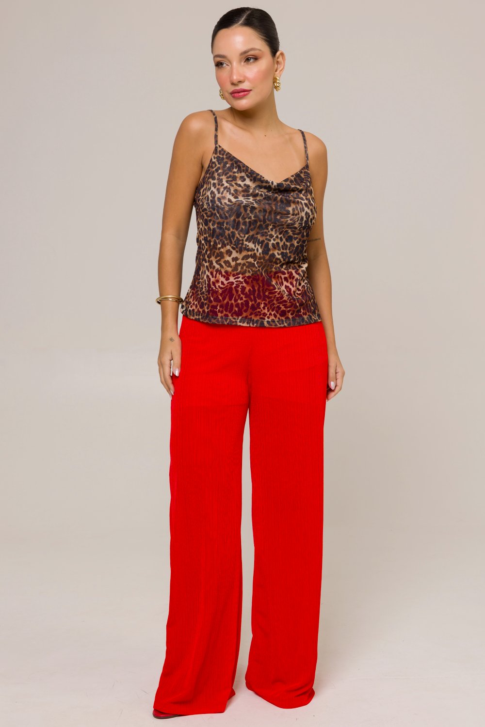 Calça Pantalona Plissada Lais Vermelho Cess