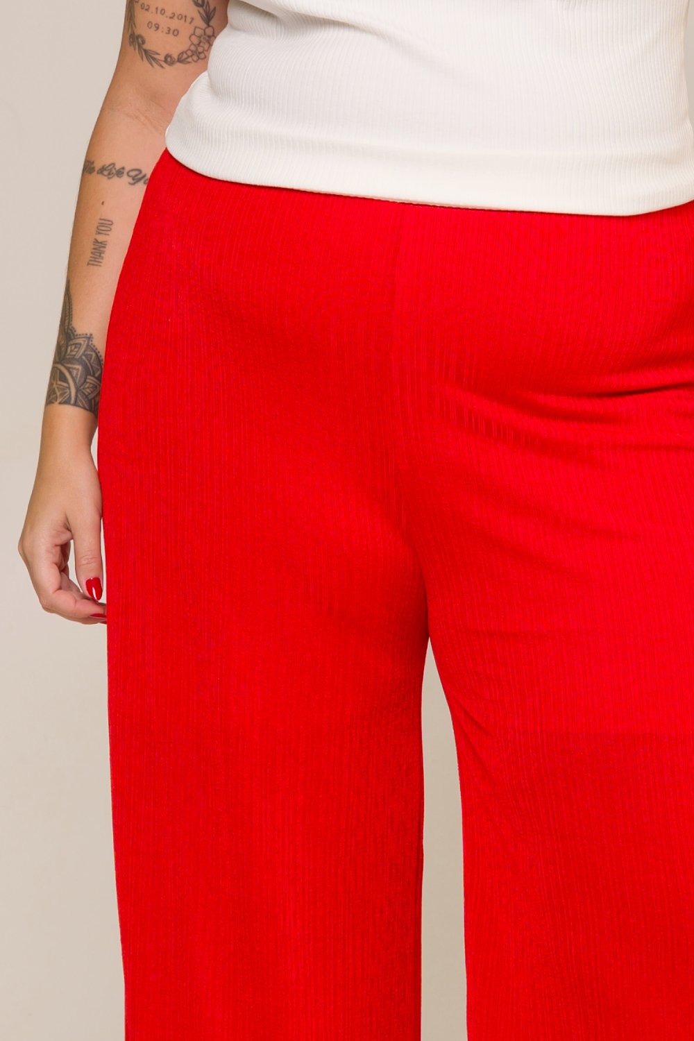 Calça Pantalona Plus Size Plissada Lais Vermelho Cess