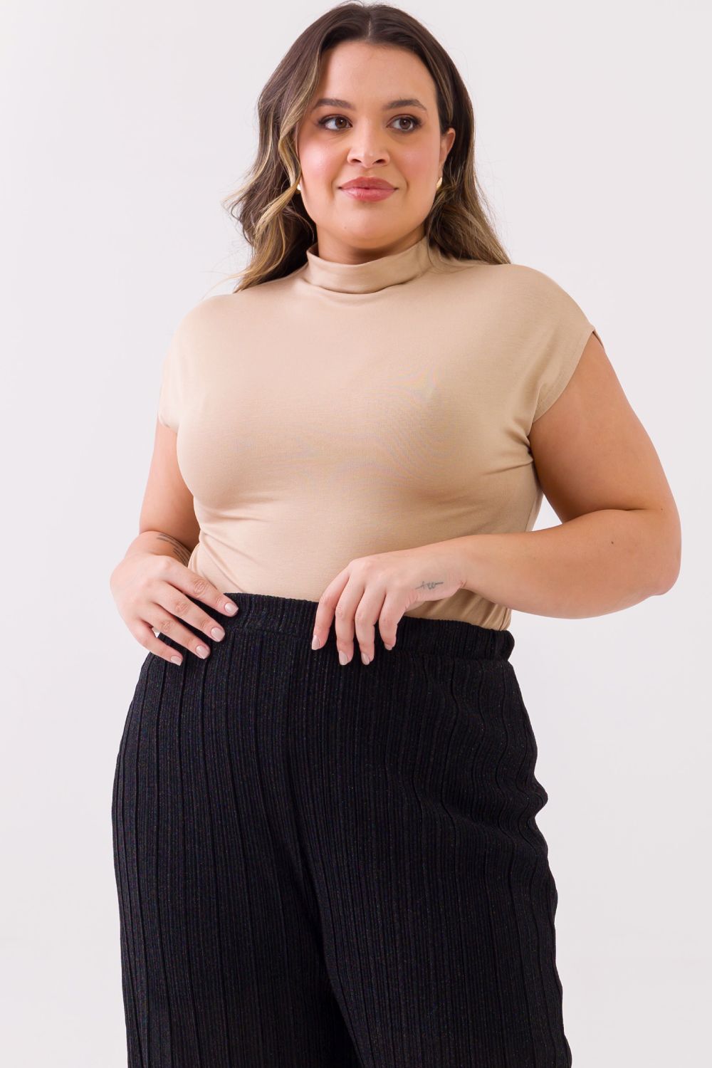 Blusa Regata Plus Size Candice Malha Bege Cess