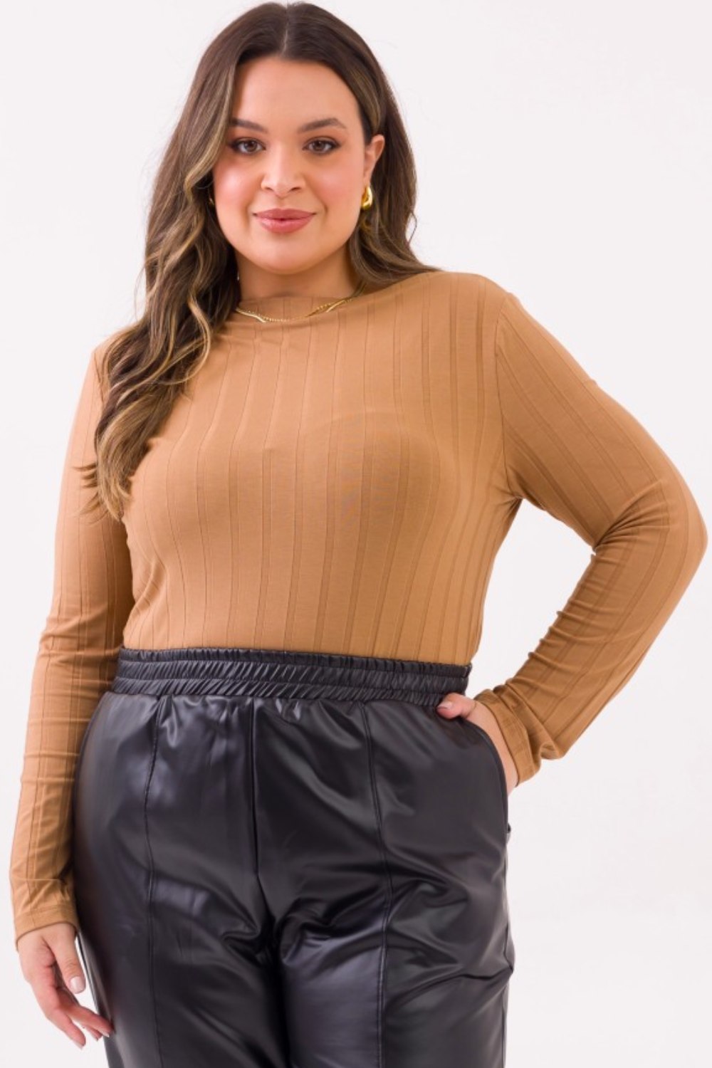 Blusa Plus Size Helena Viscose Canelado Marrom Cess