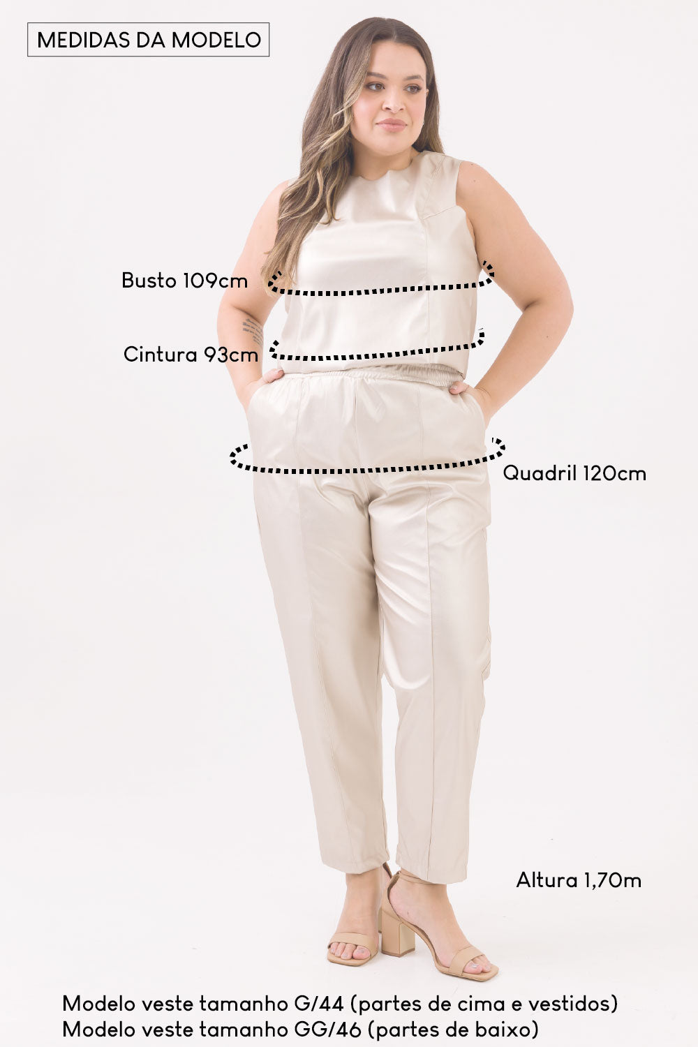 Saia Curta Plus Size Emílie PU Acetinado Cream Cess