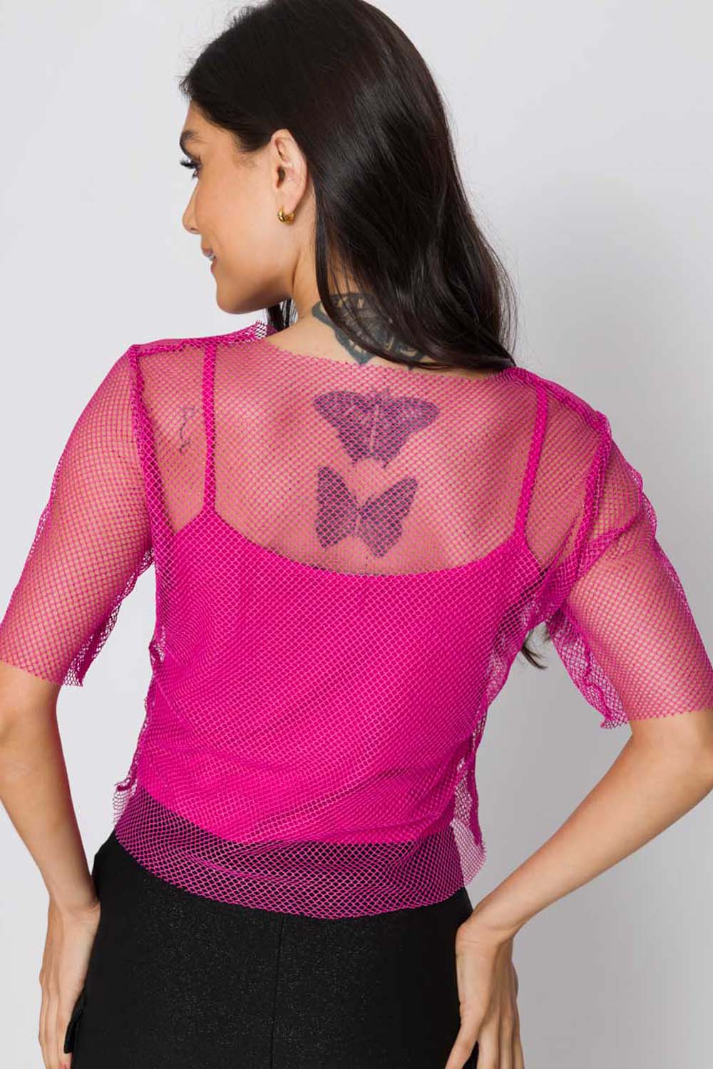 Blusa Cropped Tela Bela Rosa Cess