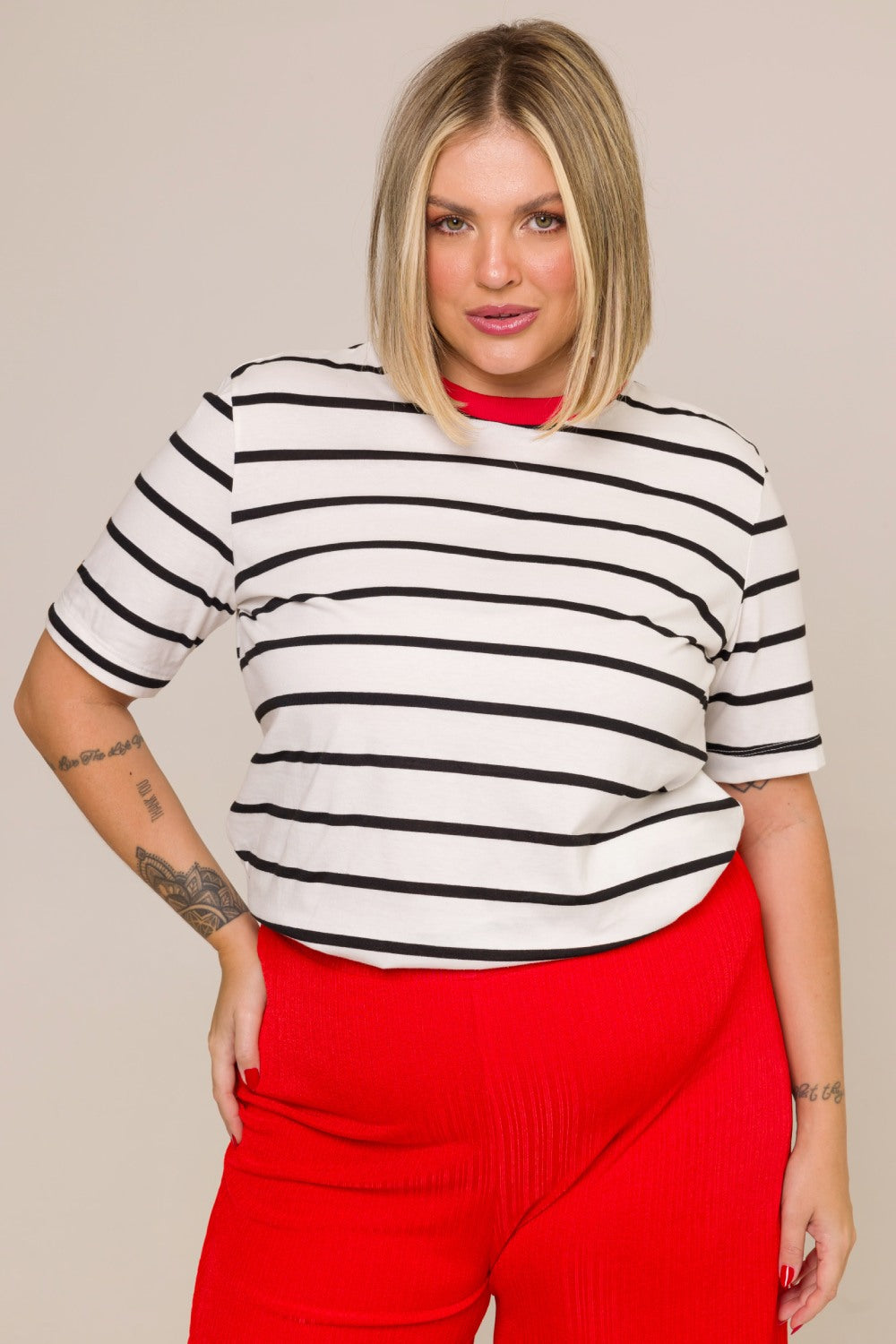 Blusa T-shirt Plus Size Sandra Listrado Cess